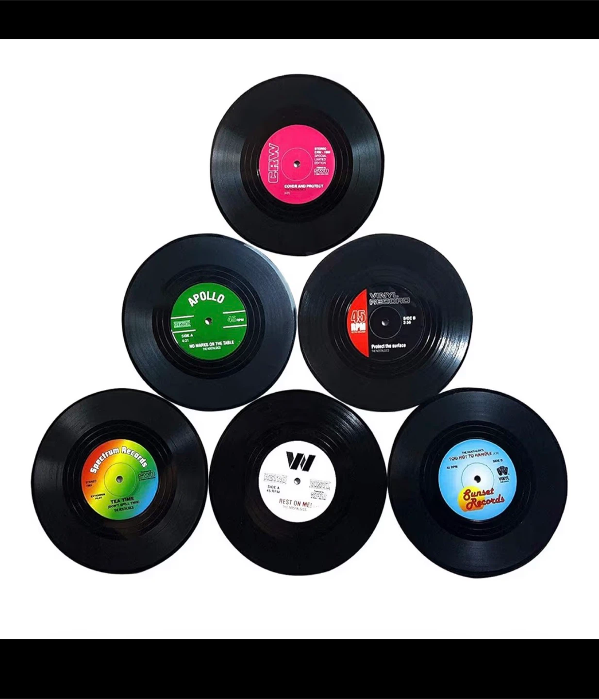 NIB 6 Piece Set Of Mini Vinyl Record Coasters - photo 3
