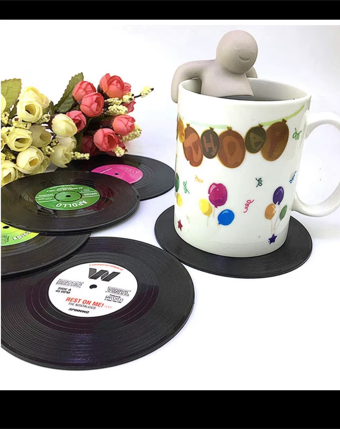 NIB 6 Piece Set Of Mini Vinyl Record Coasters - photo 2