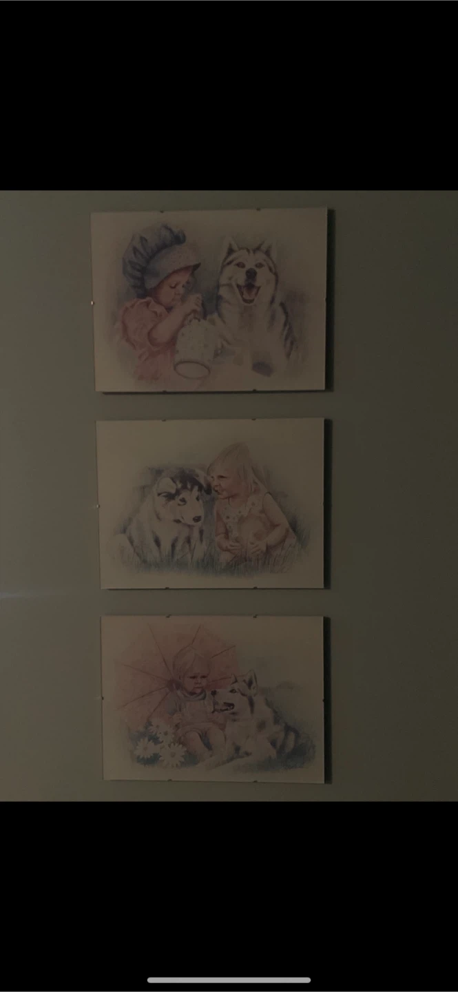 Set of 3 vintage prints of children and dogs
