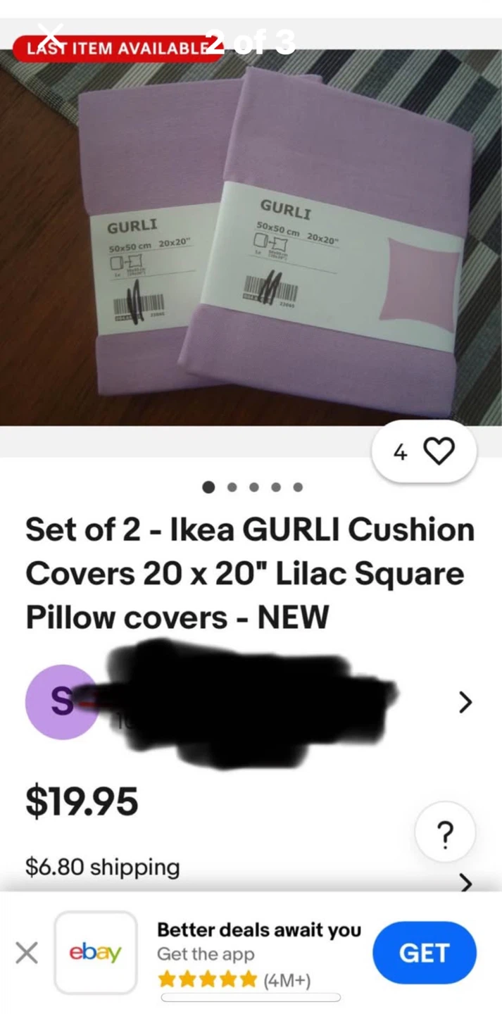 3-pack IKEA GURLI Lilac Pillow covers cushion 20in x 20 - photo 2