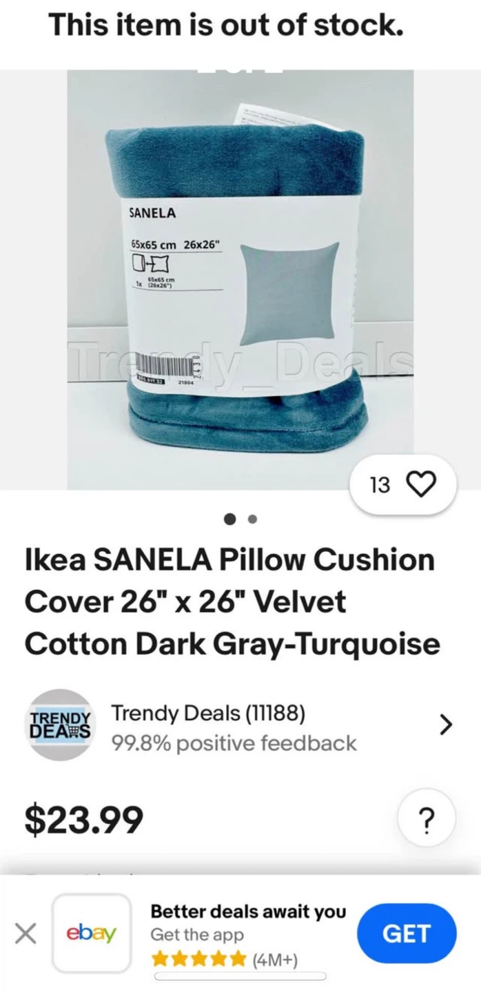 2 vintage SANELA cushion pillow cover in blue velvet - photo 2