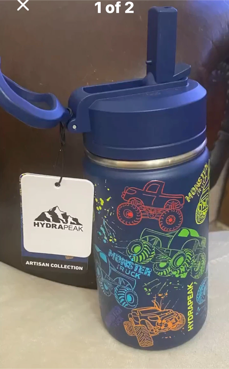 STAINLESS STEEL WATER BOTTLE -14OZ/ BLUE MONSTER TRUCKS