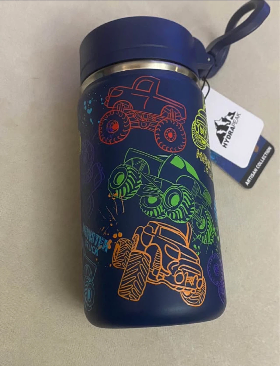 STAINLESS STEEL WATER BOTTLE -14OZ/ BLUE MONSTER TRUCKS - photo 2
