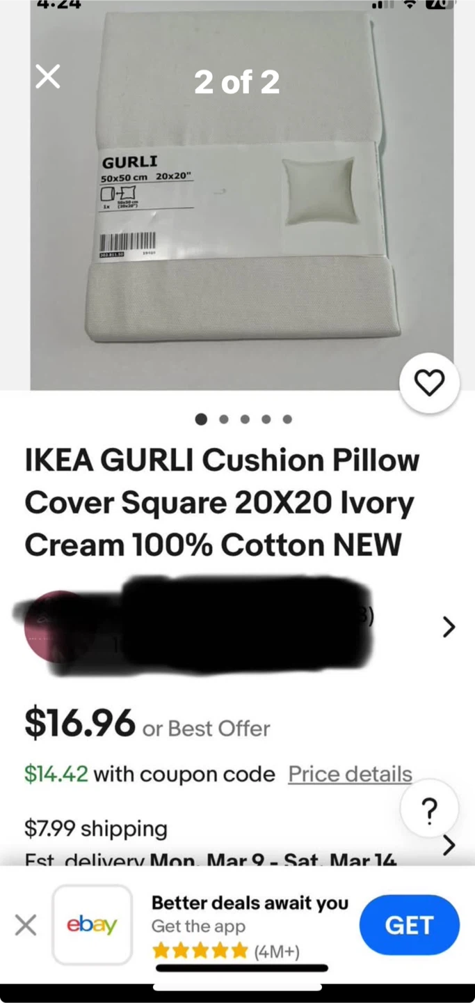 2 vintage IKEA GURLI Cushion Pillow Cover 20X20 Ivory Cream - photo 2