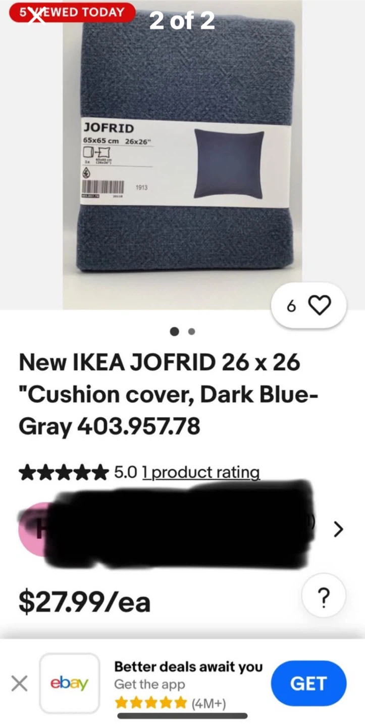 2 Vintage New IKEA JOFRID 26 x 26 "Cushion cover, Dark Blue-Gray - photo 2