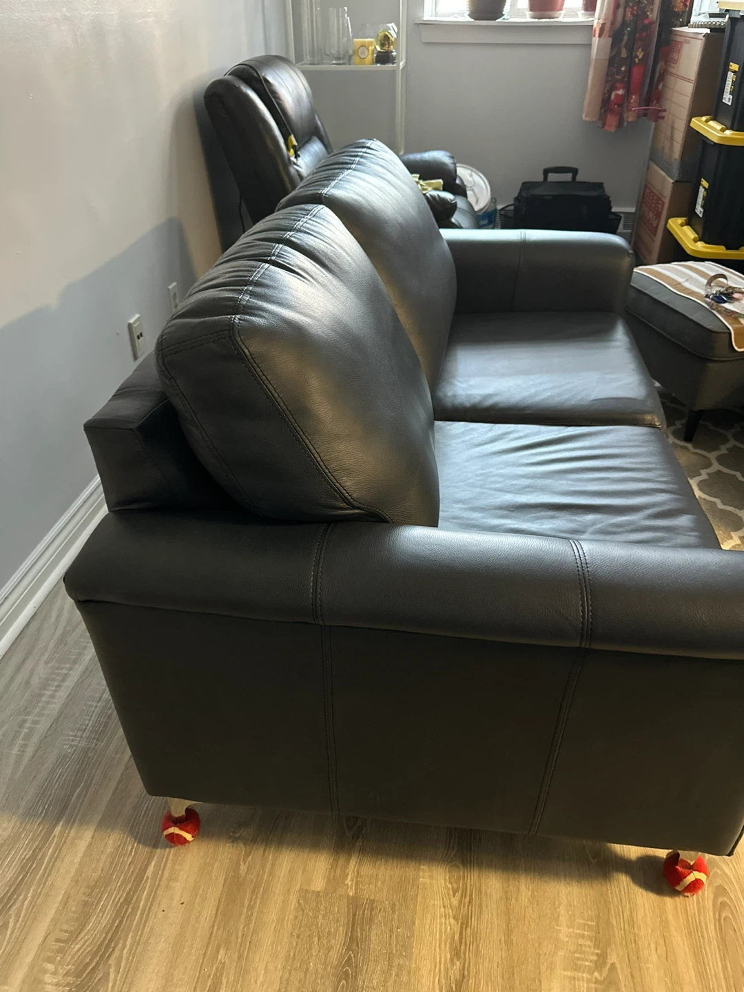 Blue Leather Loveseat - photo 4