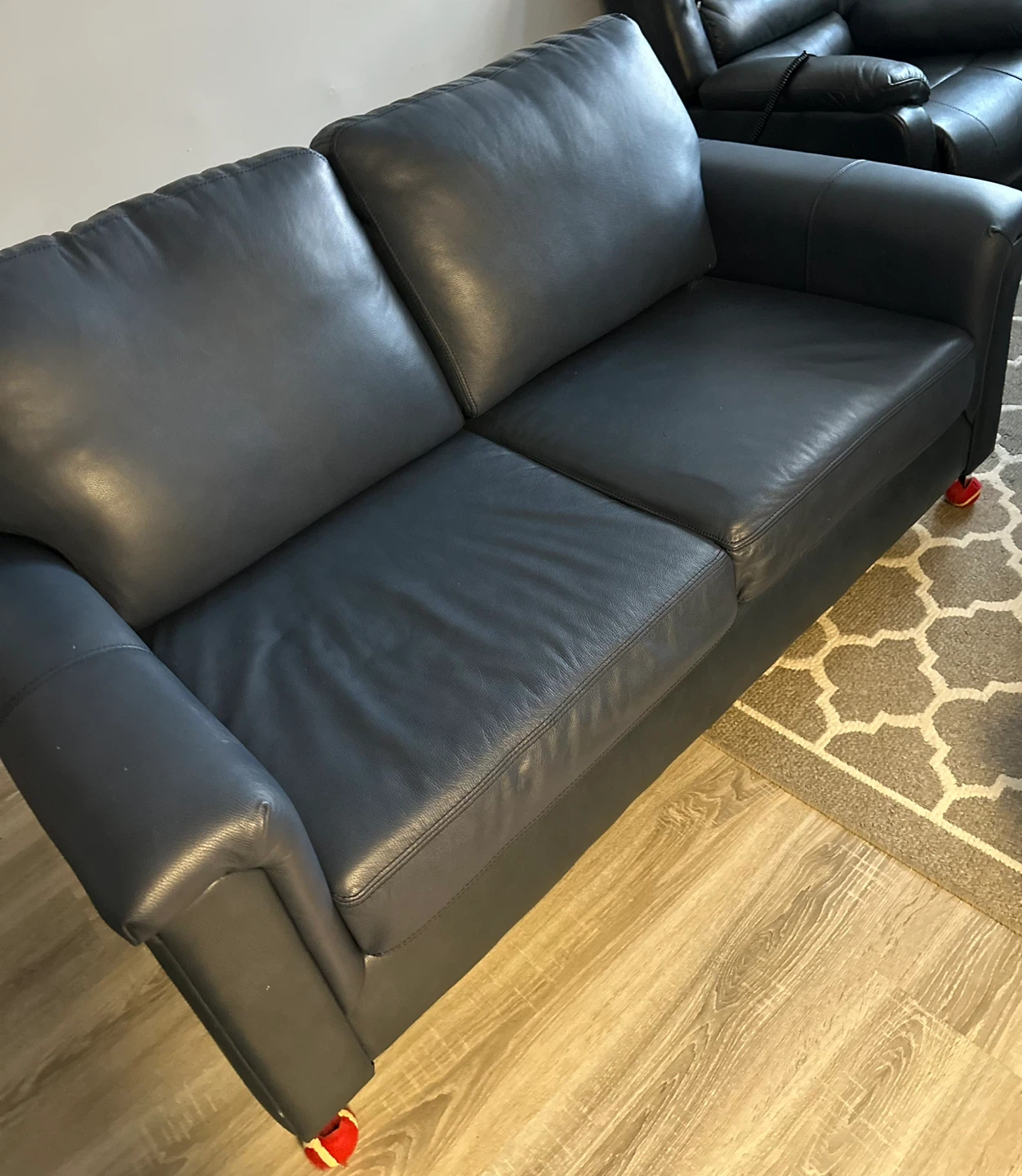 Blue Leather Loveseat - photo 5
