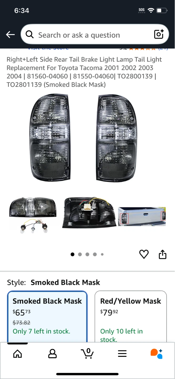 New Toyota Tacoma 2001-2004 Tail Lights (Smoked Black Mask)