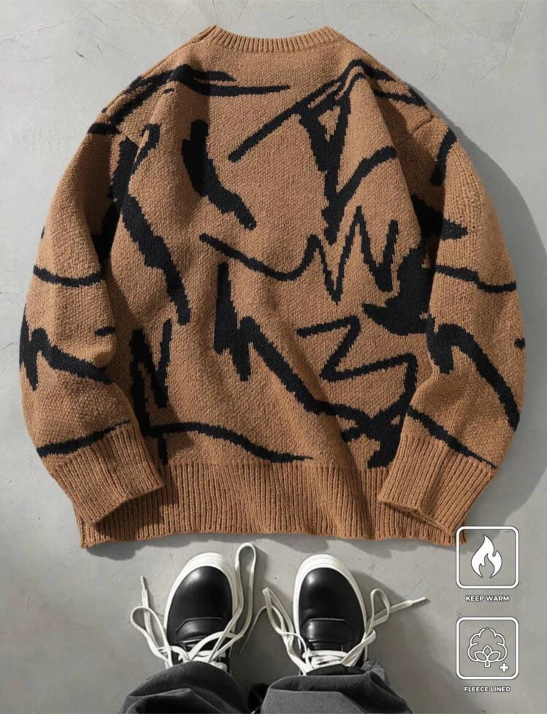 Brown & Black Abstract Print Knit Sweater - photo 4