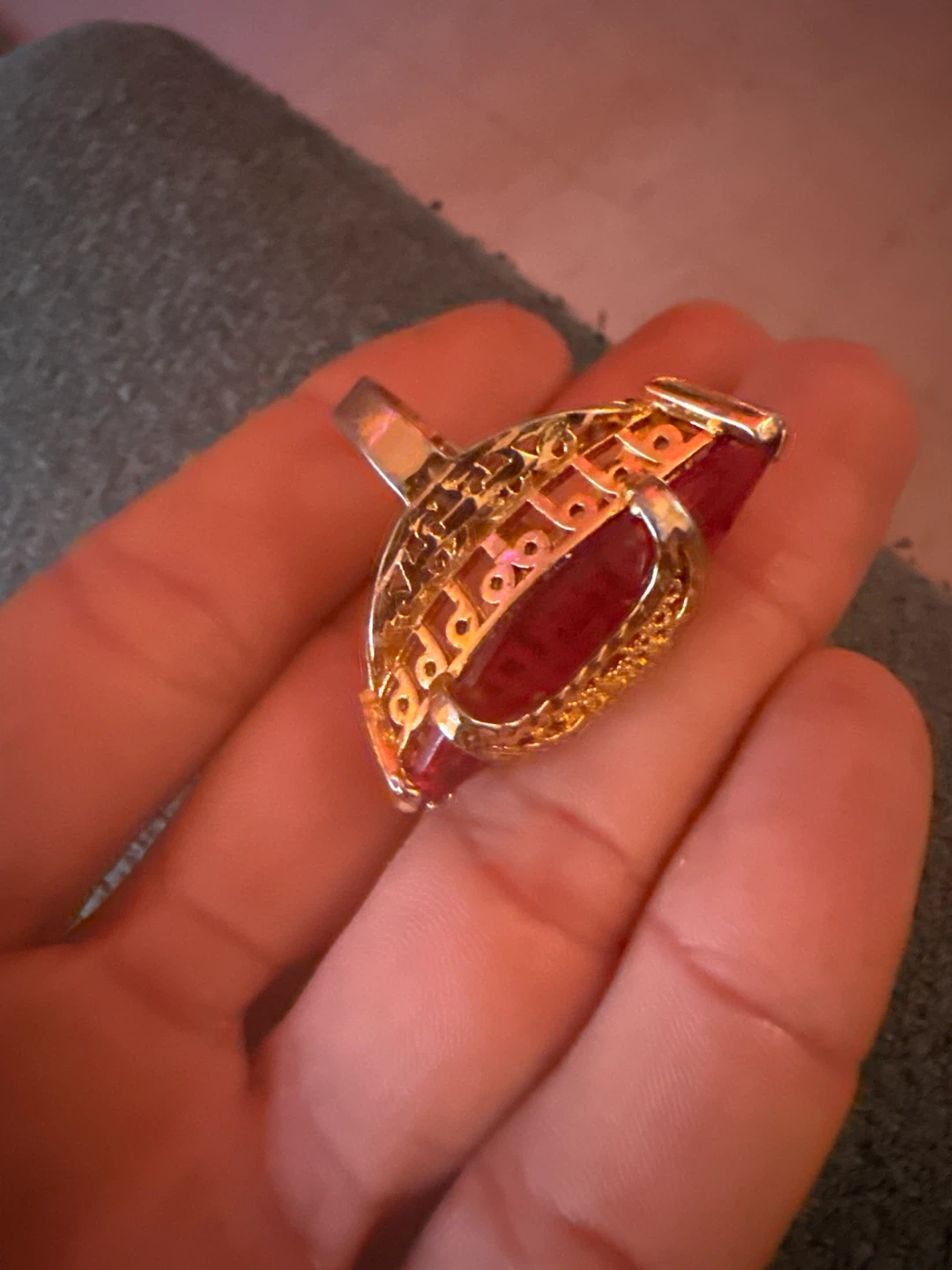 Gold-tone Ring with Red Stone