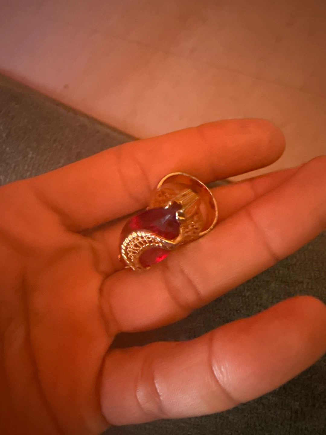 Gold-tone Ring with Red Stone - photo 3