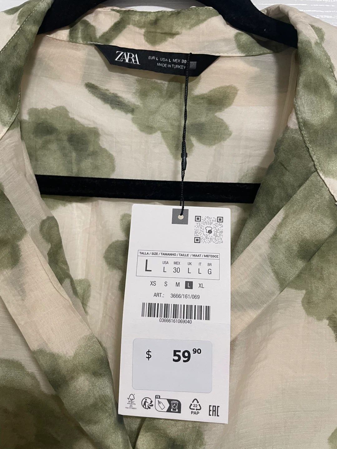 ZARA Floral Print Long Sleeve Shirt - Size L - photo 2