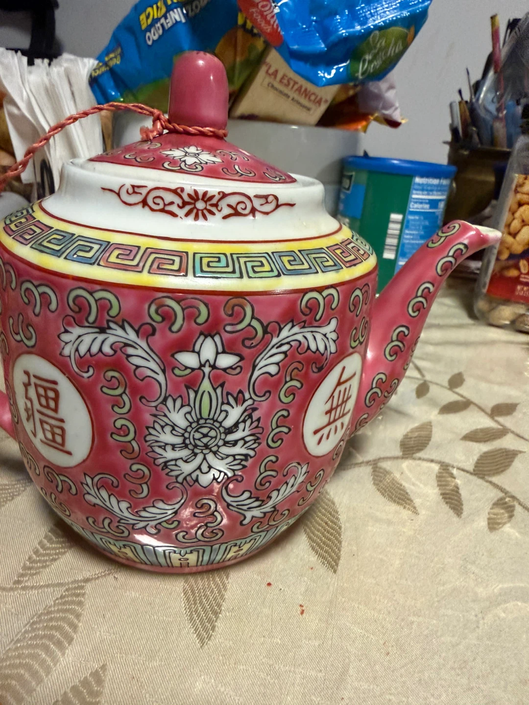 Pink Ceramic Teapot with Floral Design