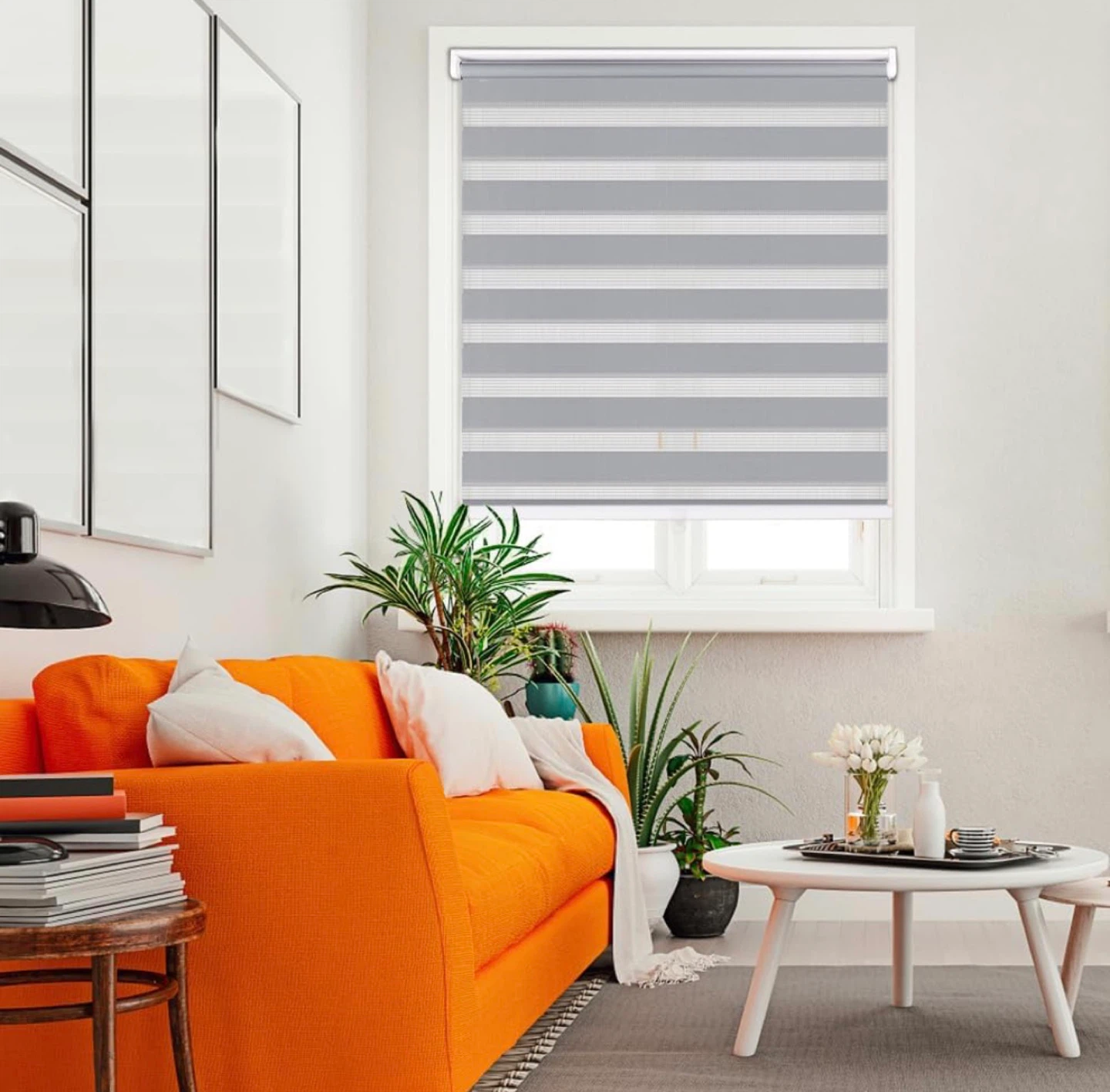 NEW Grey Cordless Zebra Blind, 64” W x 90” H