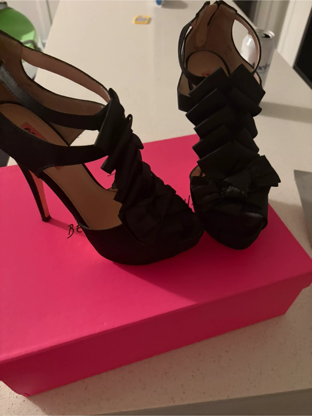 Betsey Johnson Black Ruffle Heels with Bow