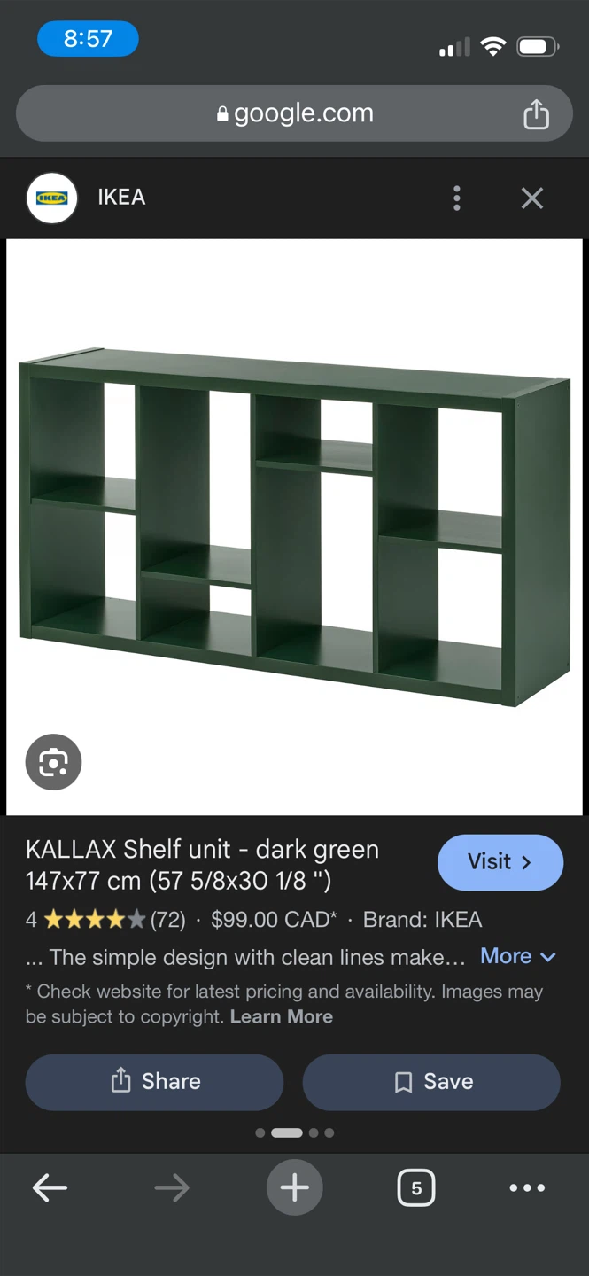 IKEA KALLAX Shelf Unit - Dark Green 147x77 cm