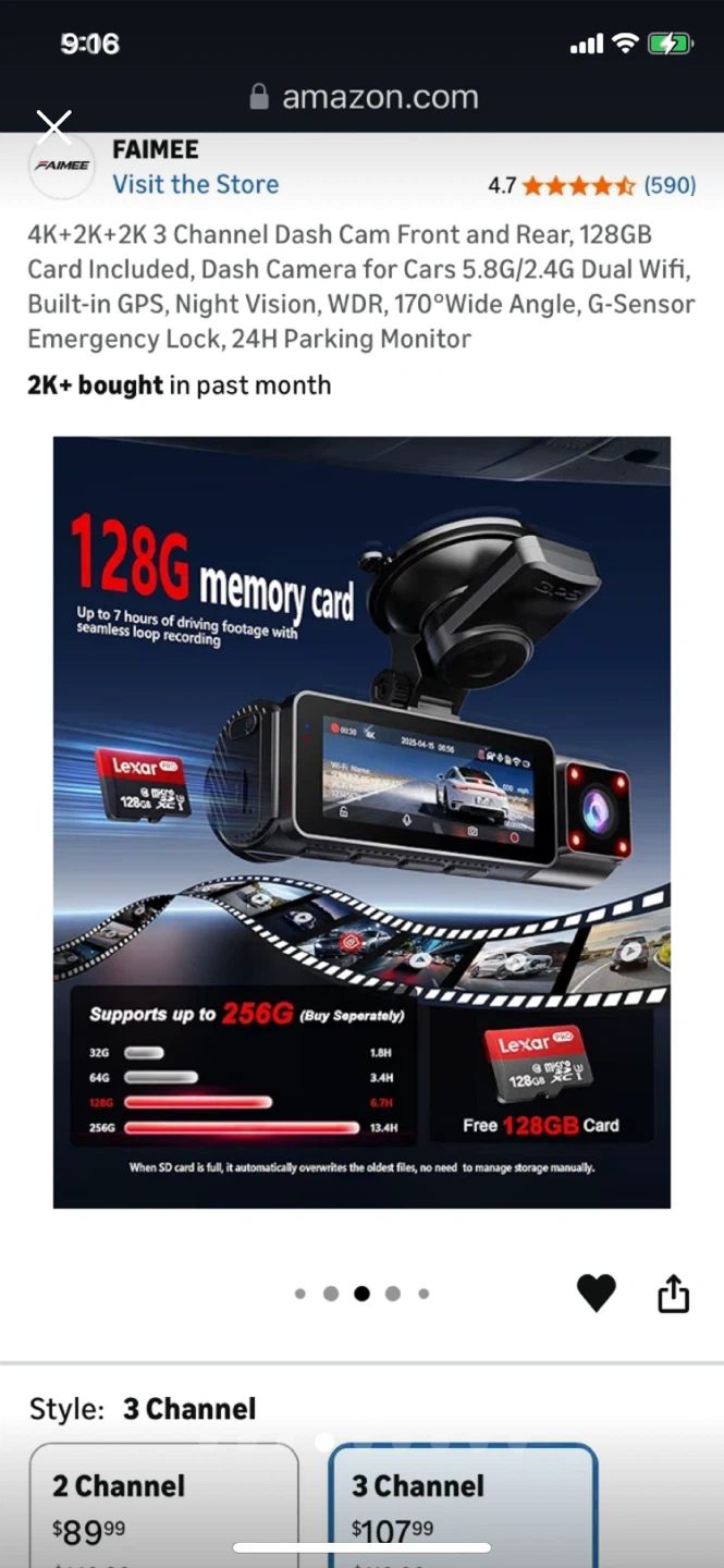 Big Sale - FAIMEE 3 Channel Dash Cam /128GB Card, GPS, Night - photo 4