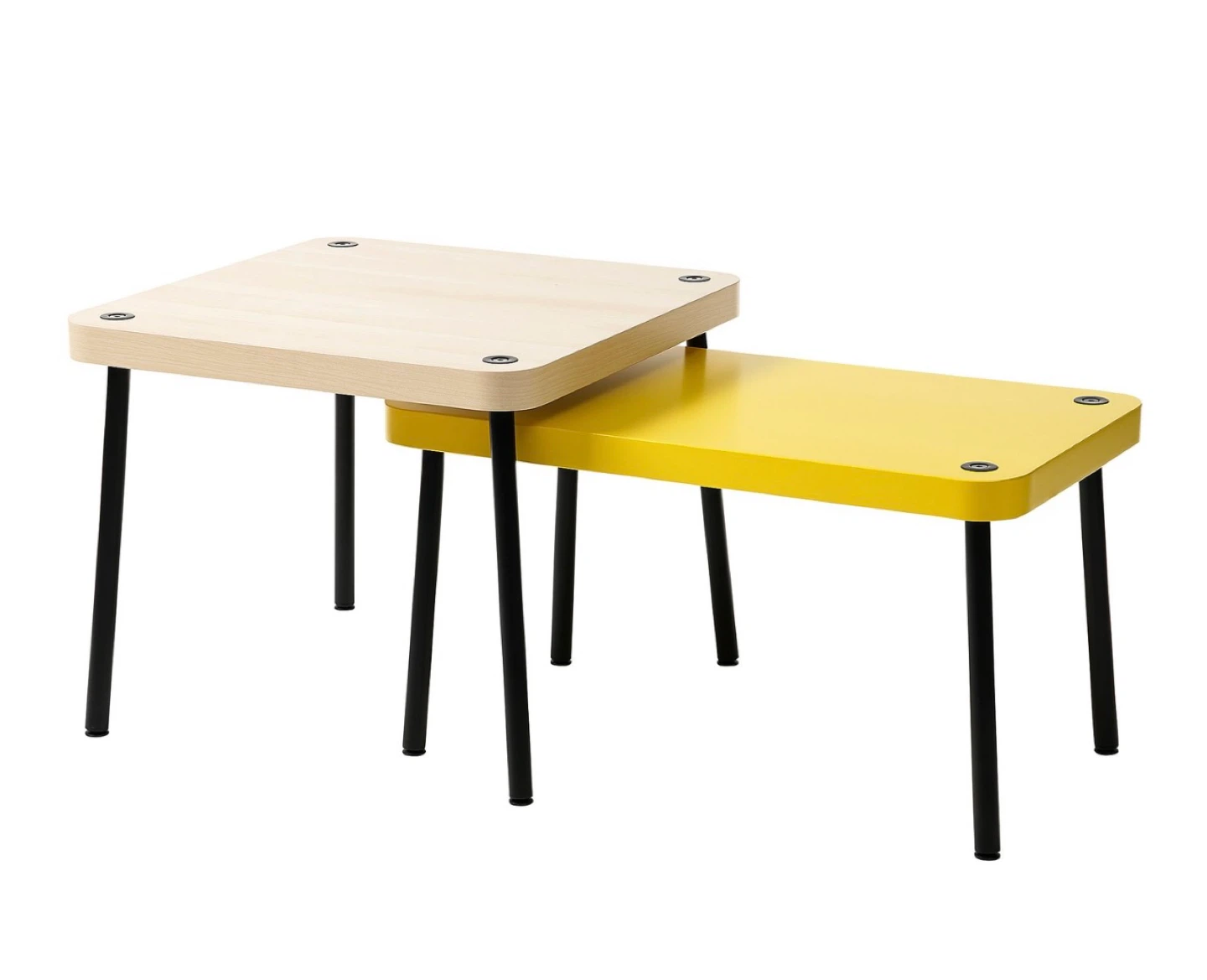 Set of 2 Modern Nesting Side Tables - Wood & Yellow