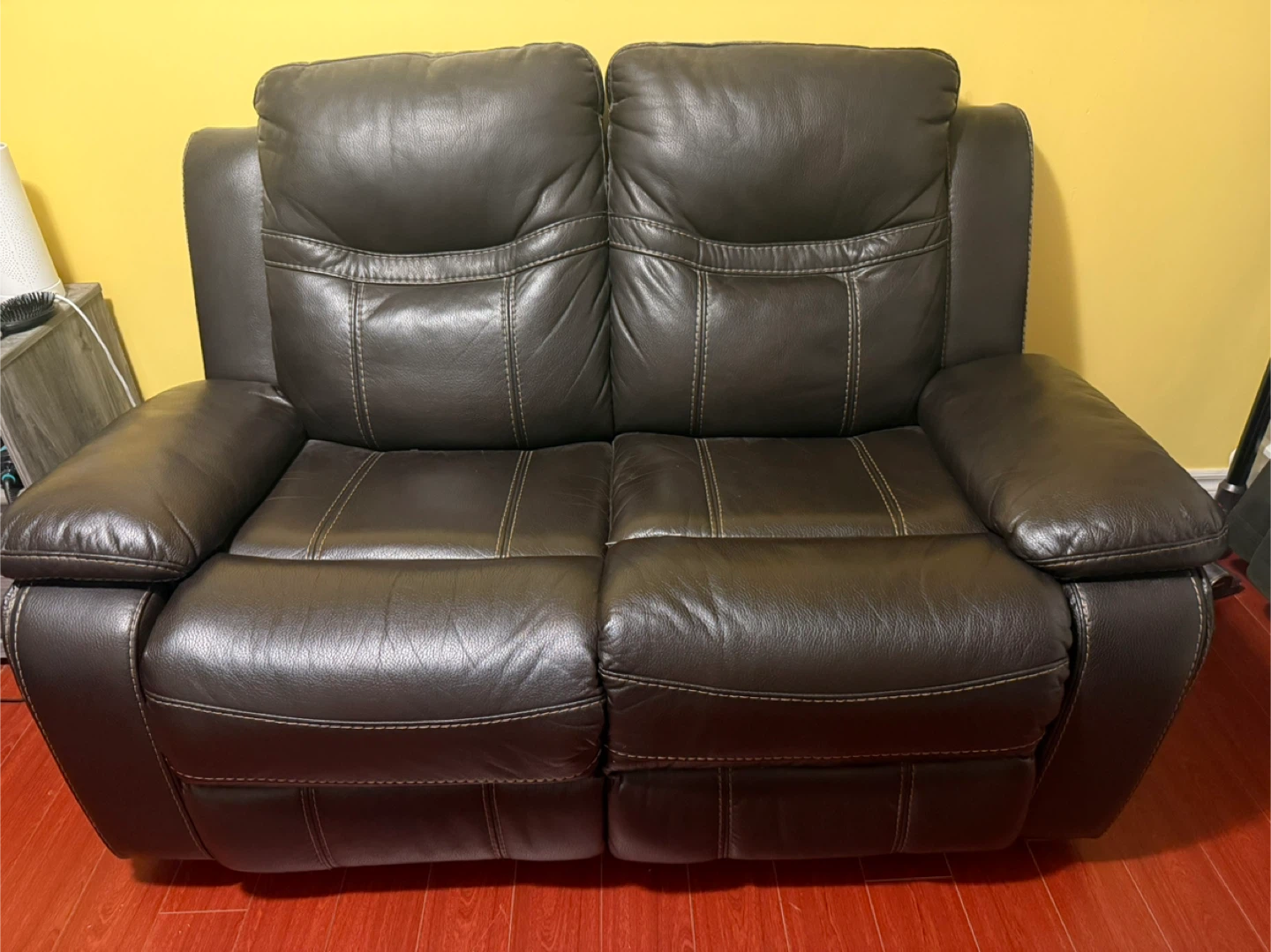 Brown Leather Loveseat Recliner - photo 3