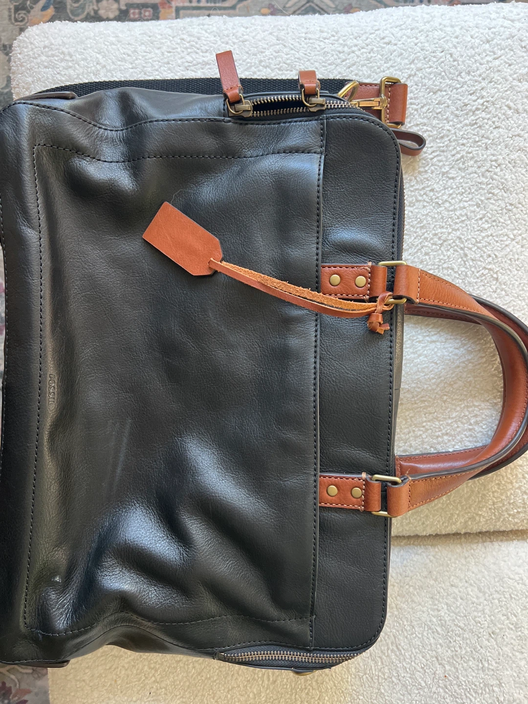 Fossil Black All Leather Laptop Bag