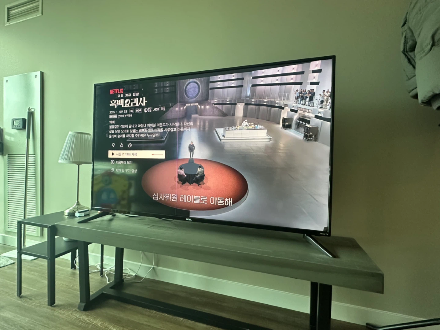Blue Sofa Bed + 50 Inch Smart TV Set - photo 5