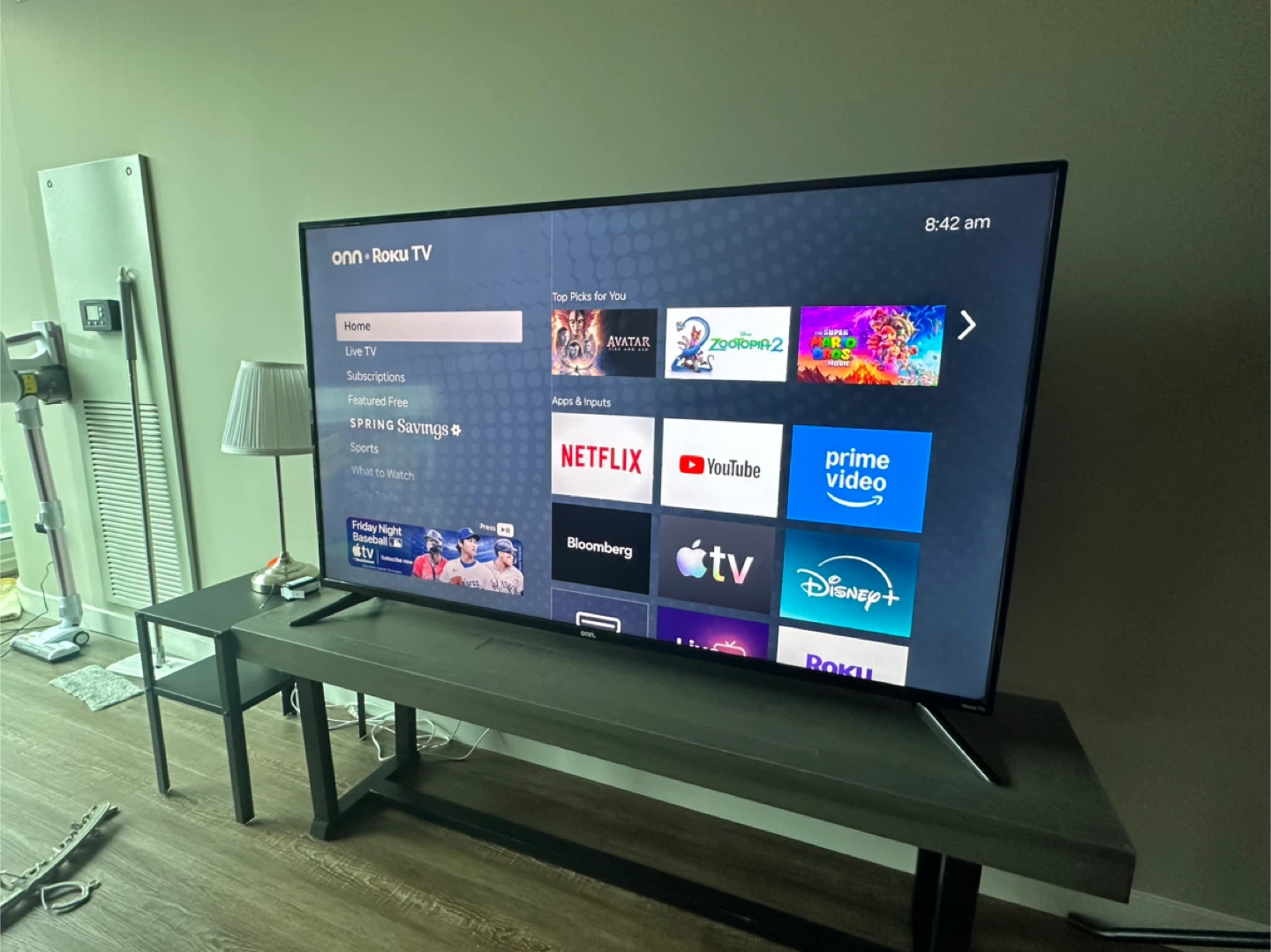 Blue Sofa Bed + 50 Inch Smart TV Set - photo 4