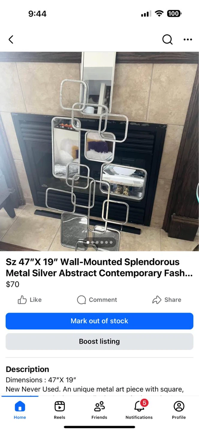 Silver Abstract Wall Mounted Mirror Art