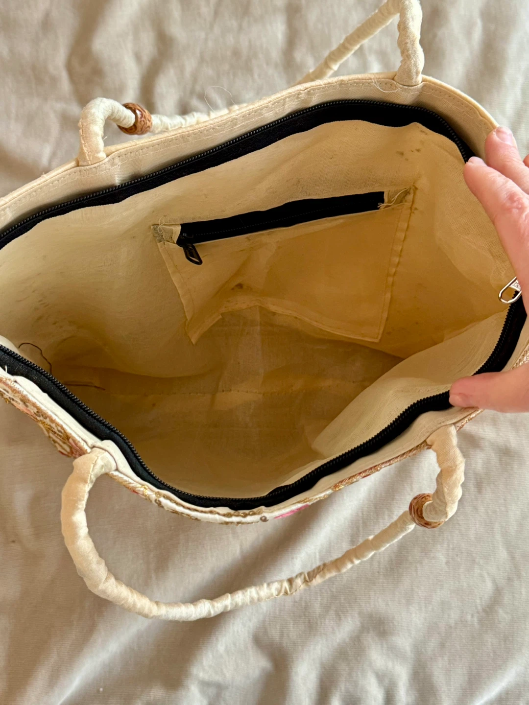 Embroidered Tote Bag with Floral Pattern - photo 3
