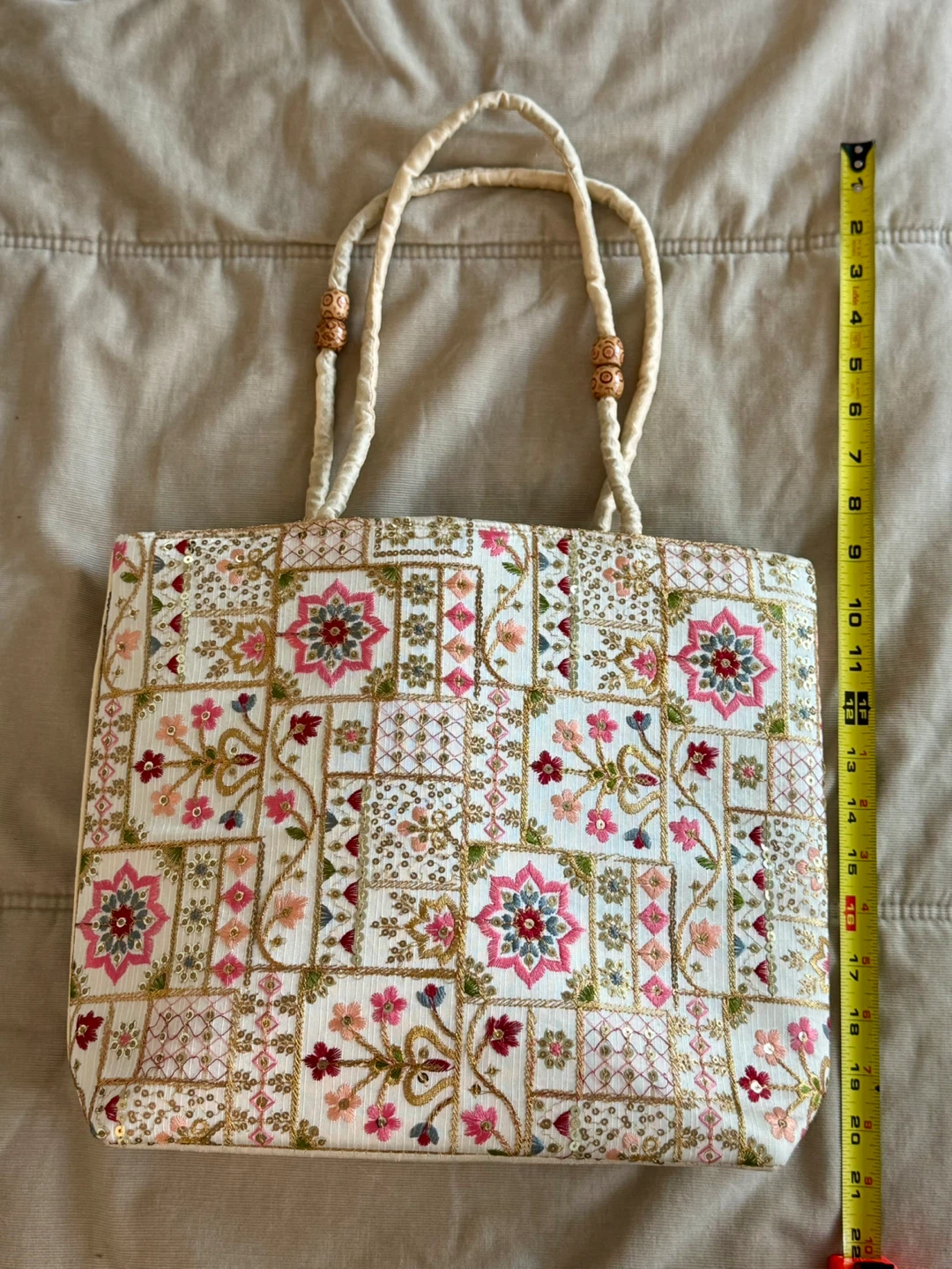 Embroidered Tote Bag with Floral Pattern - photo 4