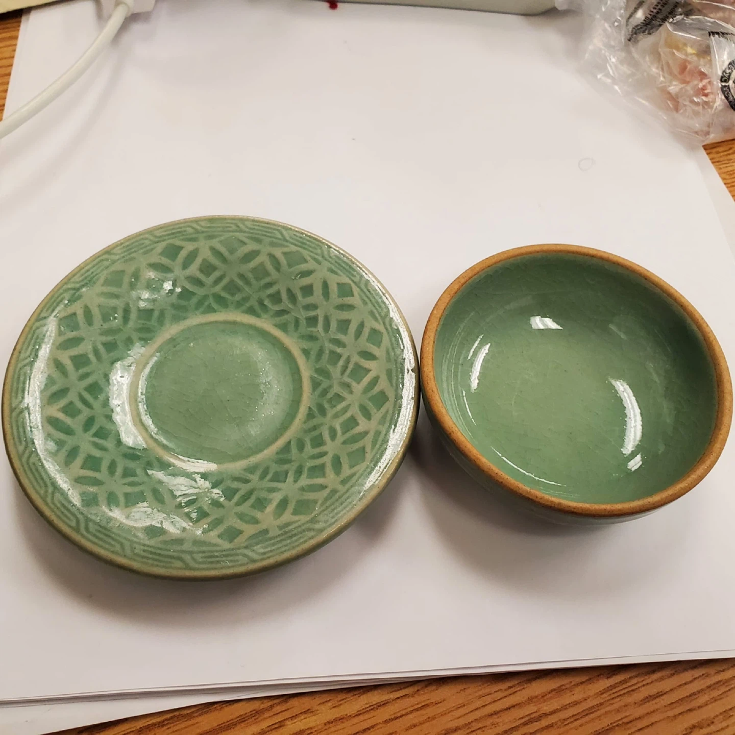 Jade Green Ceramic Bowl and Saucer Set - photo 3