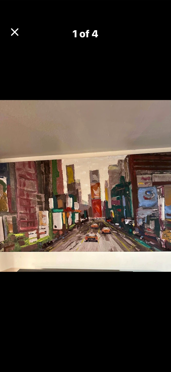 Oil Painting of Cityscape with Cars