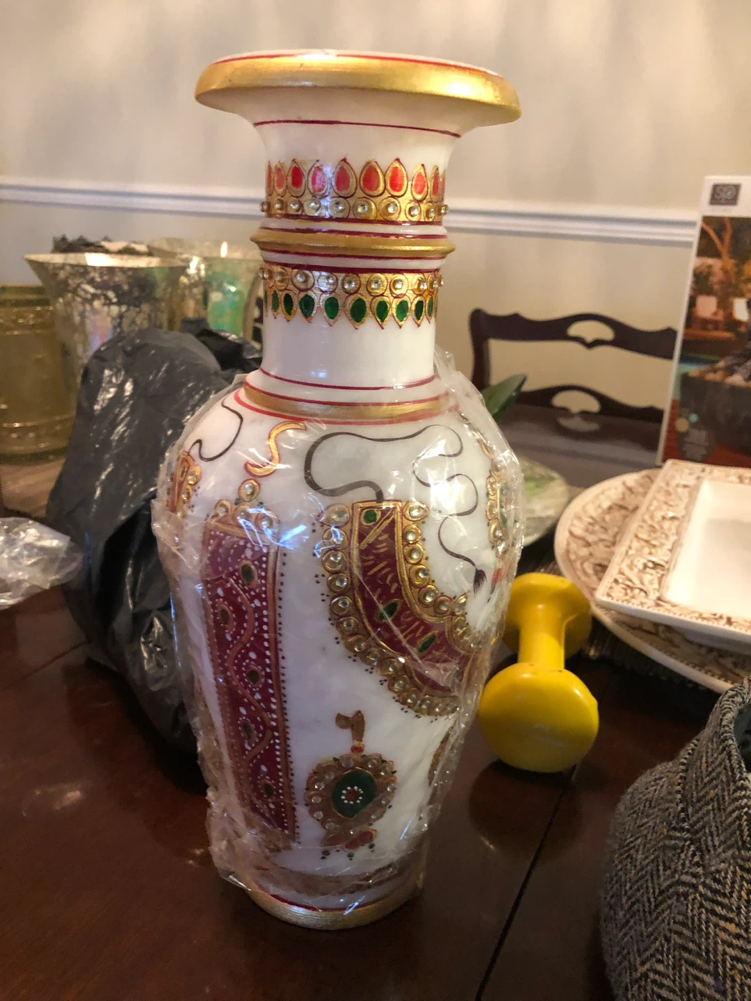 Decorative  soap stone Marble Vase with Intricate Gold Detailing - photo 3