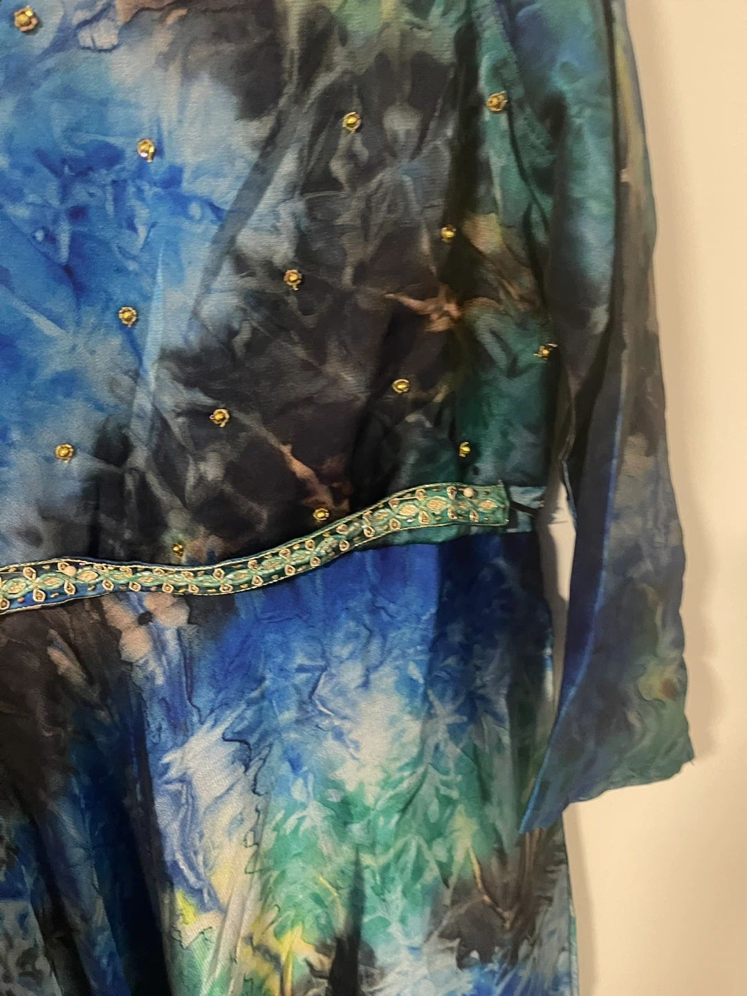 Blue Green Tie-Dye Dress with Embellishments - photo 3