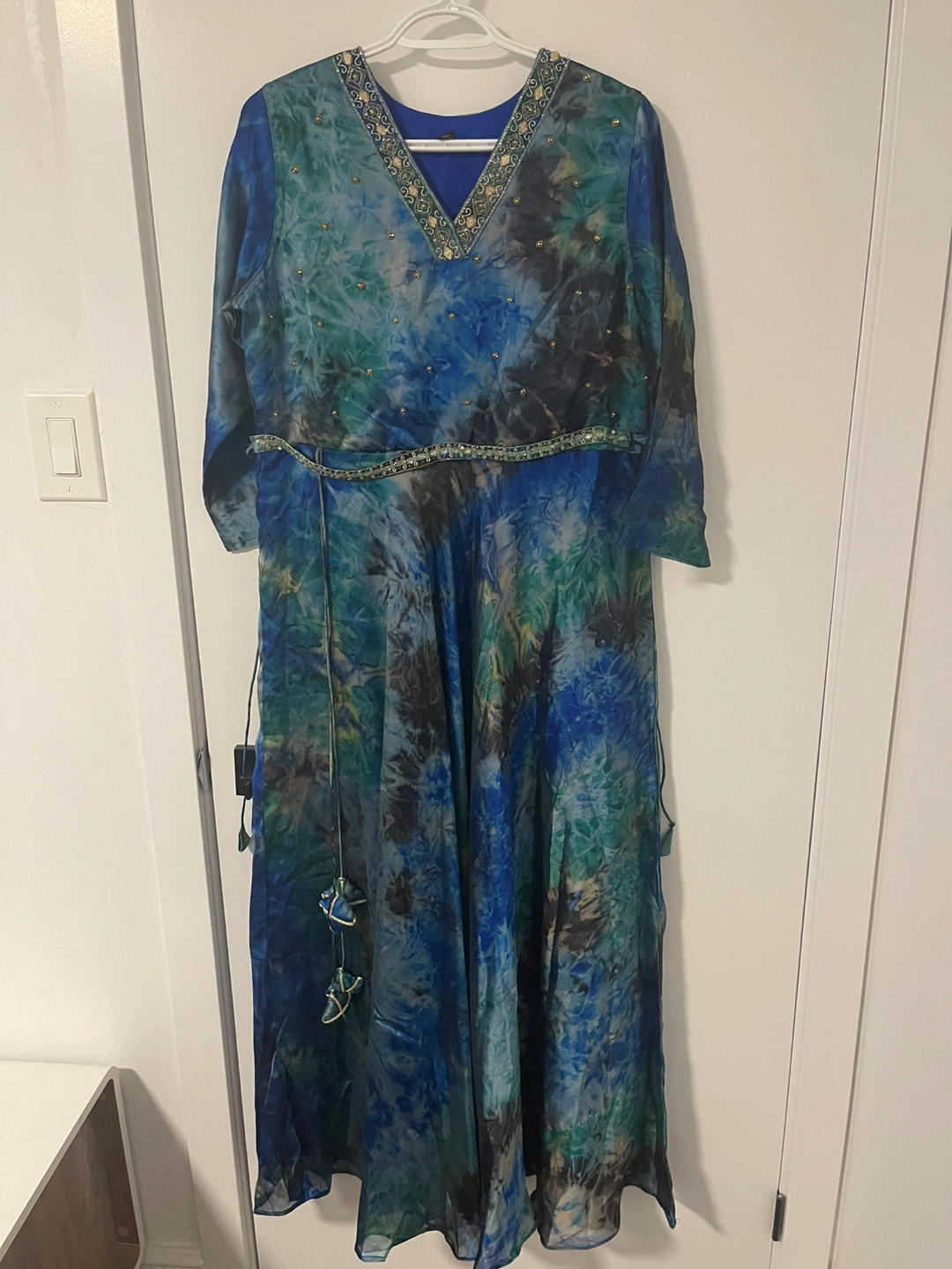 Blue Green Tie-Dye Dress with Embellishments - photo 5