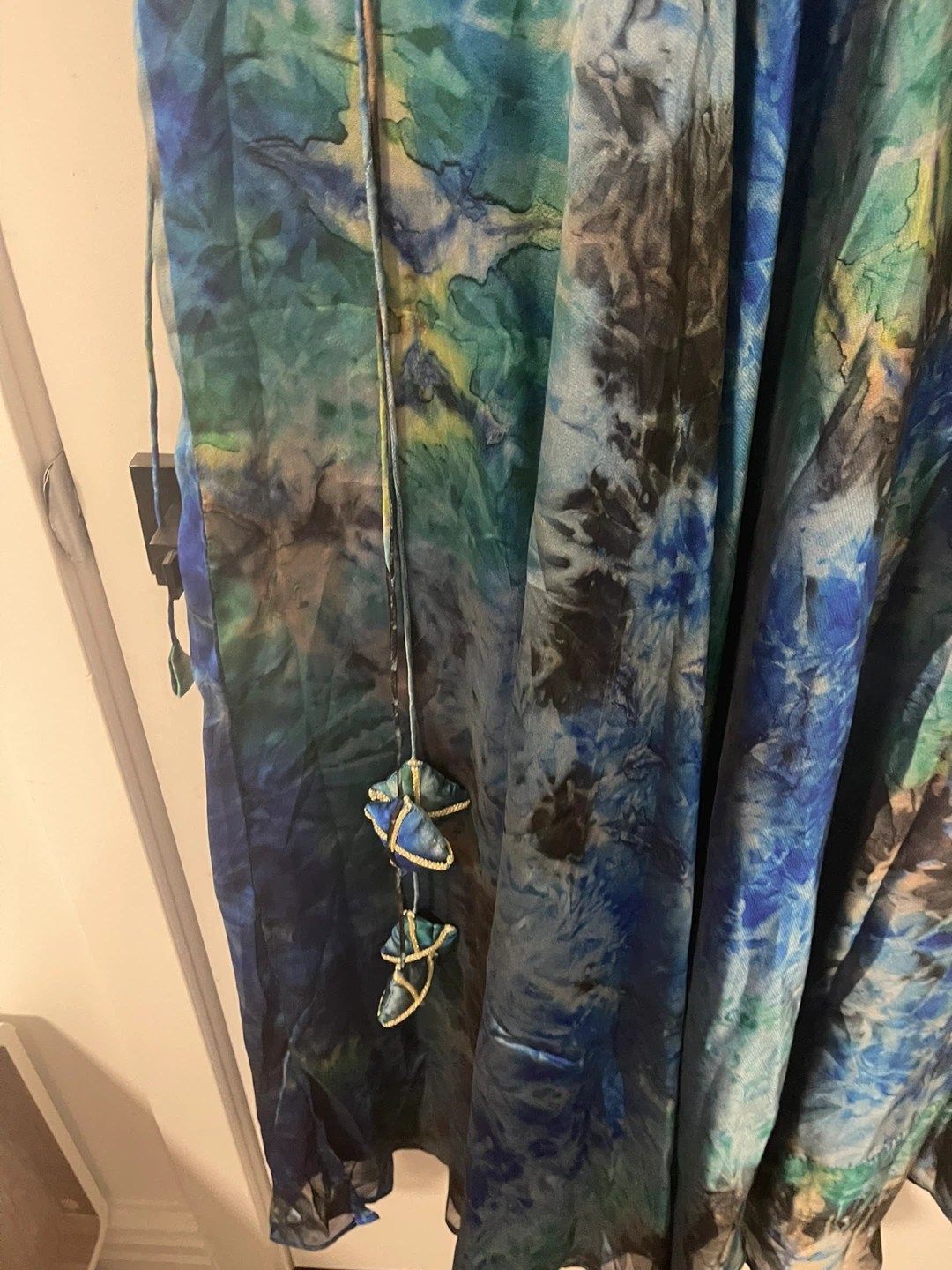 Blue Green Tie-Dye Dress with Embellishments - photo 2