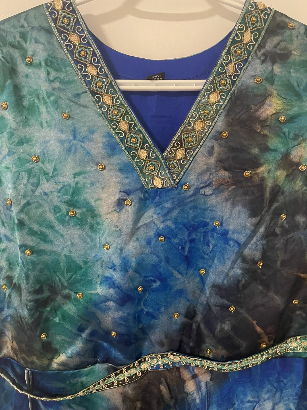 Blue Green Tie-Dye Dress with Embellishments - photo 4