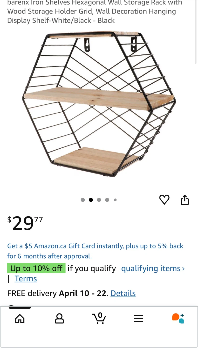 barenx Hexagonal Wall Shelf with Wood - Black