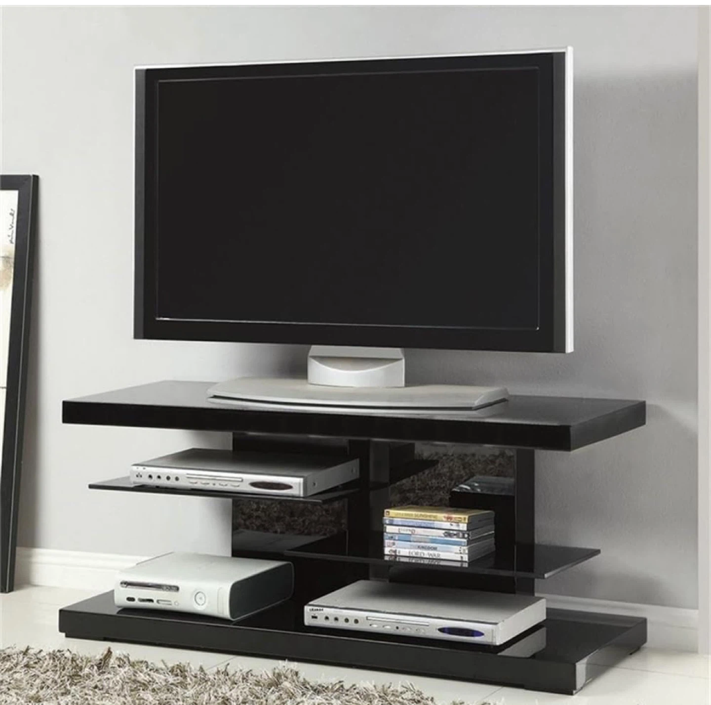 Black Modern TV Stand with 3 Shelves - photo 2