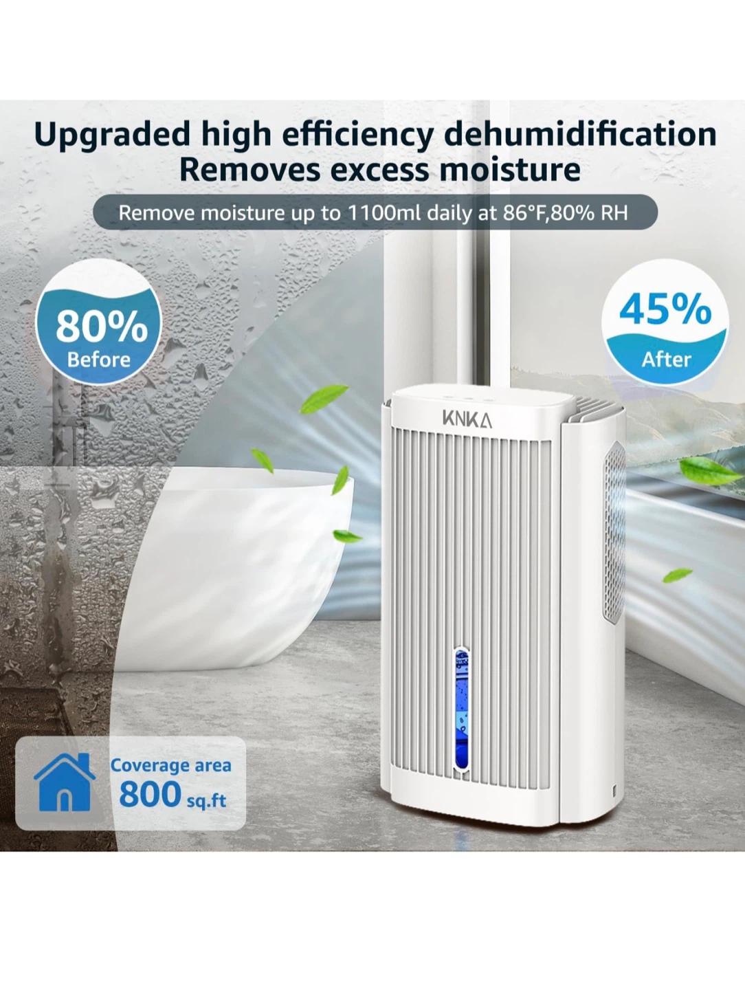 KNKA Dehumidifier - 95oz Water Tank, 800 sq. ft. Coverage, White - photo 3