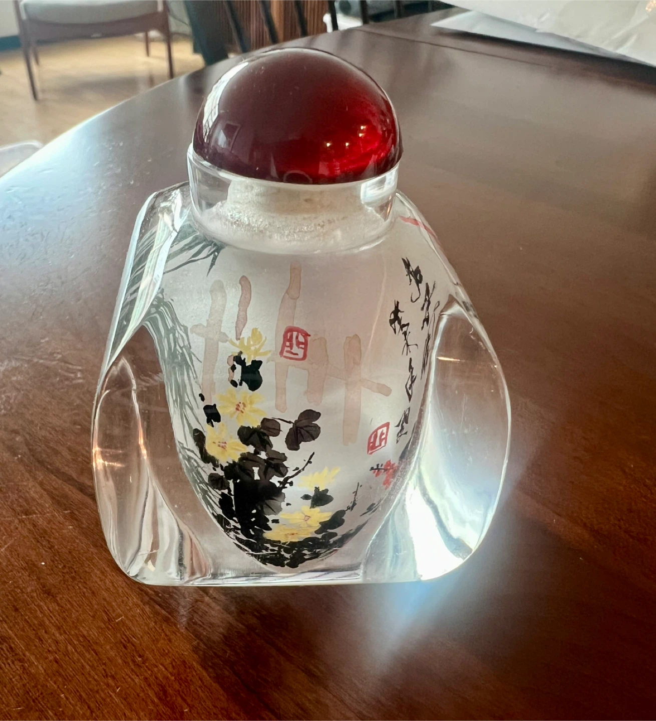 Decorative Chinese Glass Bottle with Red Stopper - photo 3