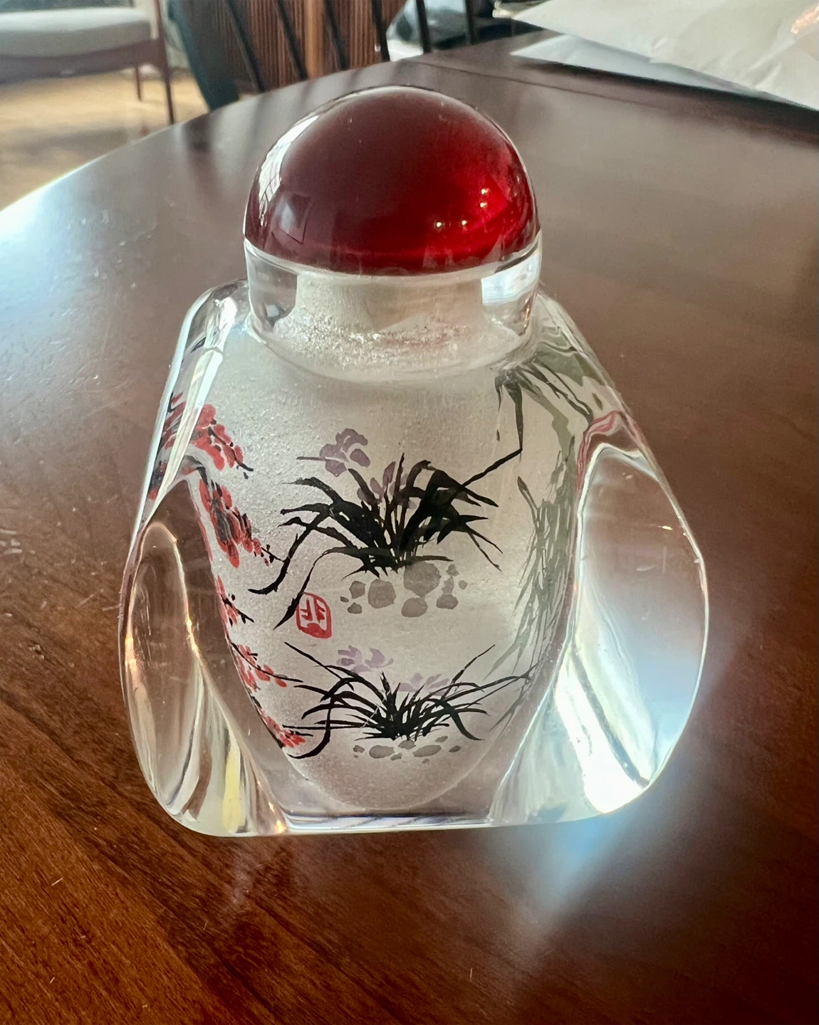 Decorative Chinese Glass Bottle with Red Stopper