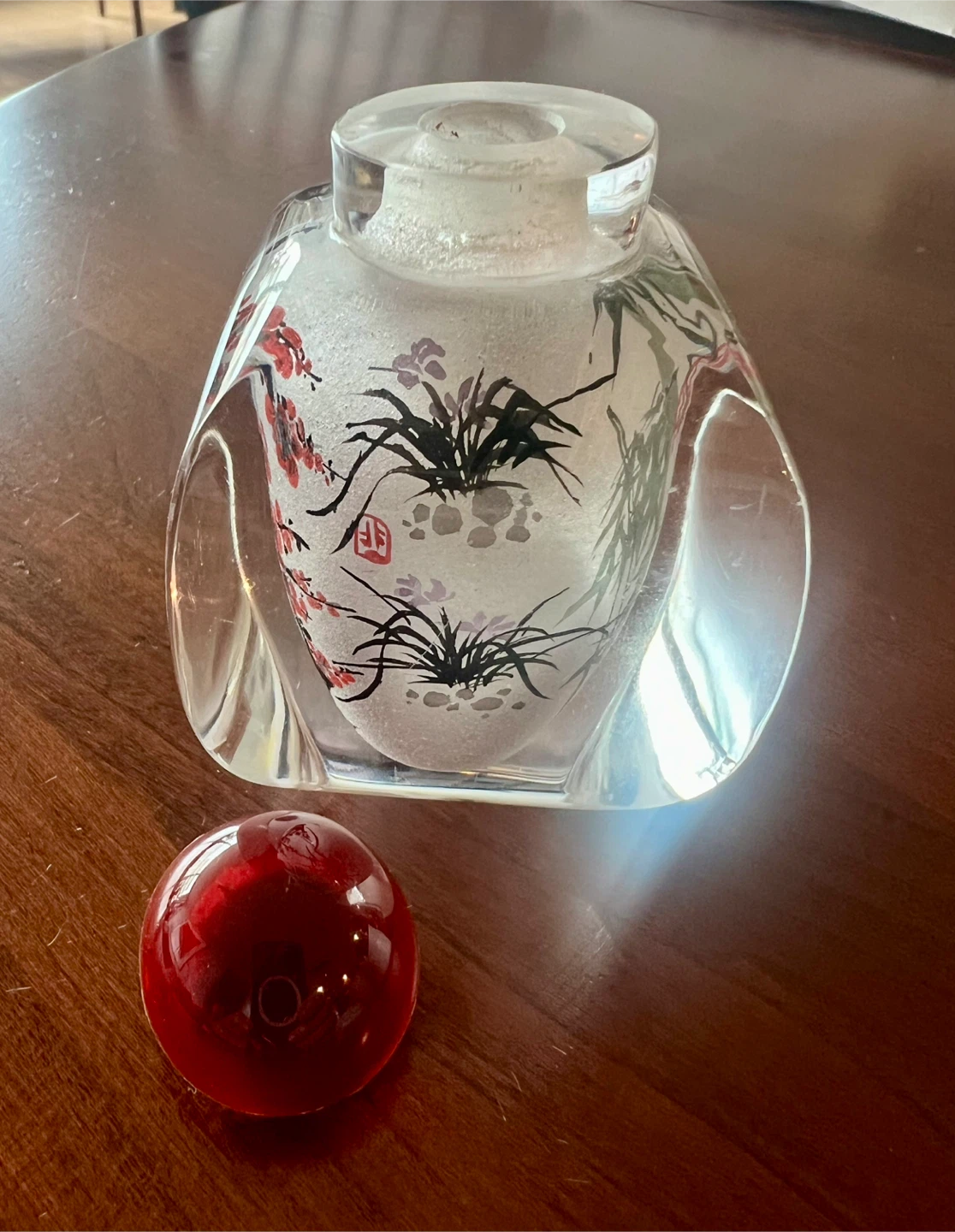 Decorative Chinese Glass Bottle with Red Stopper - photo 5