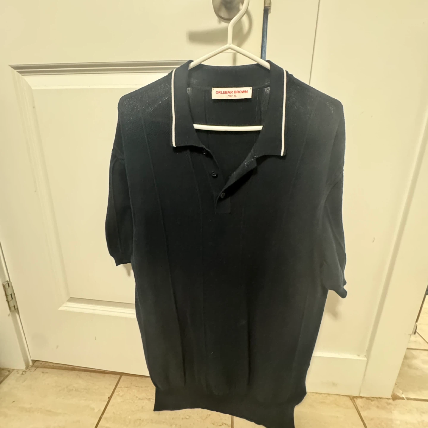 Orlebar Brown Navy Cotton Knit Polo Shirt - XL - photo 5