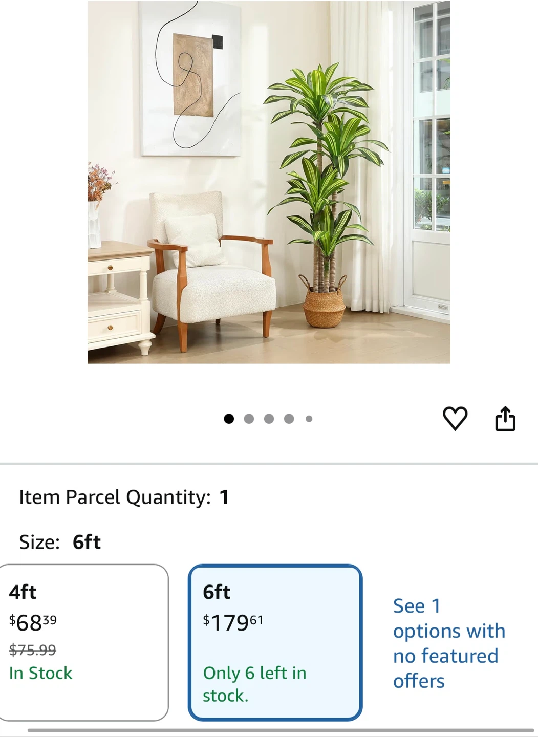 6ft Fiddle Leaf Fig Tree Plant - photo 2