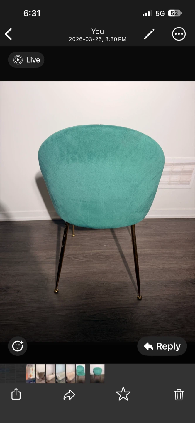 Teal Velvet Accent Chair with Gold Legs - photo 3