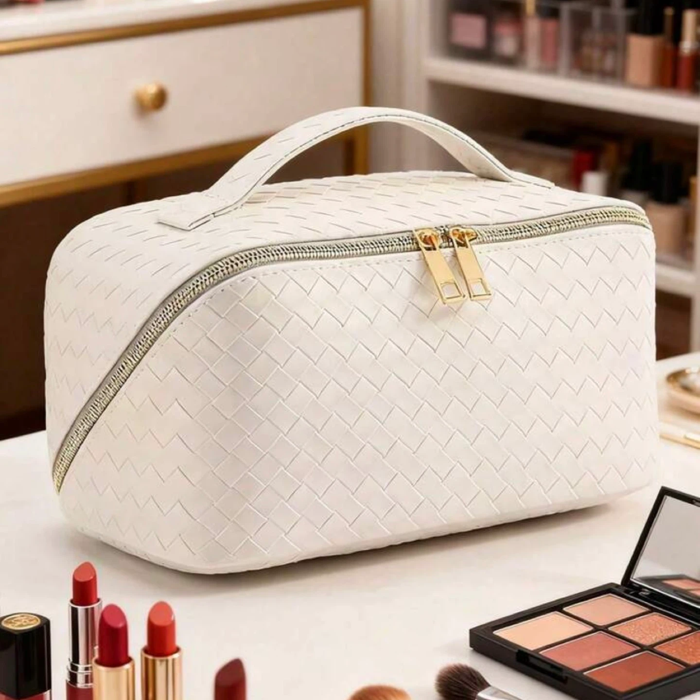 NIP Luxurious Makeup Toiletry Travel Bag Organizer - Ivory White