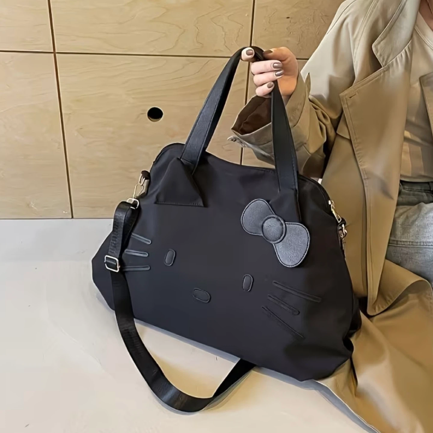 HELLO KITTY Black Nylon Travel Shoulder Tote Bag Extra Large - photo 5