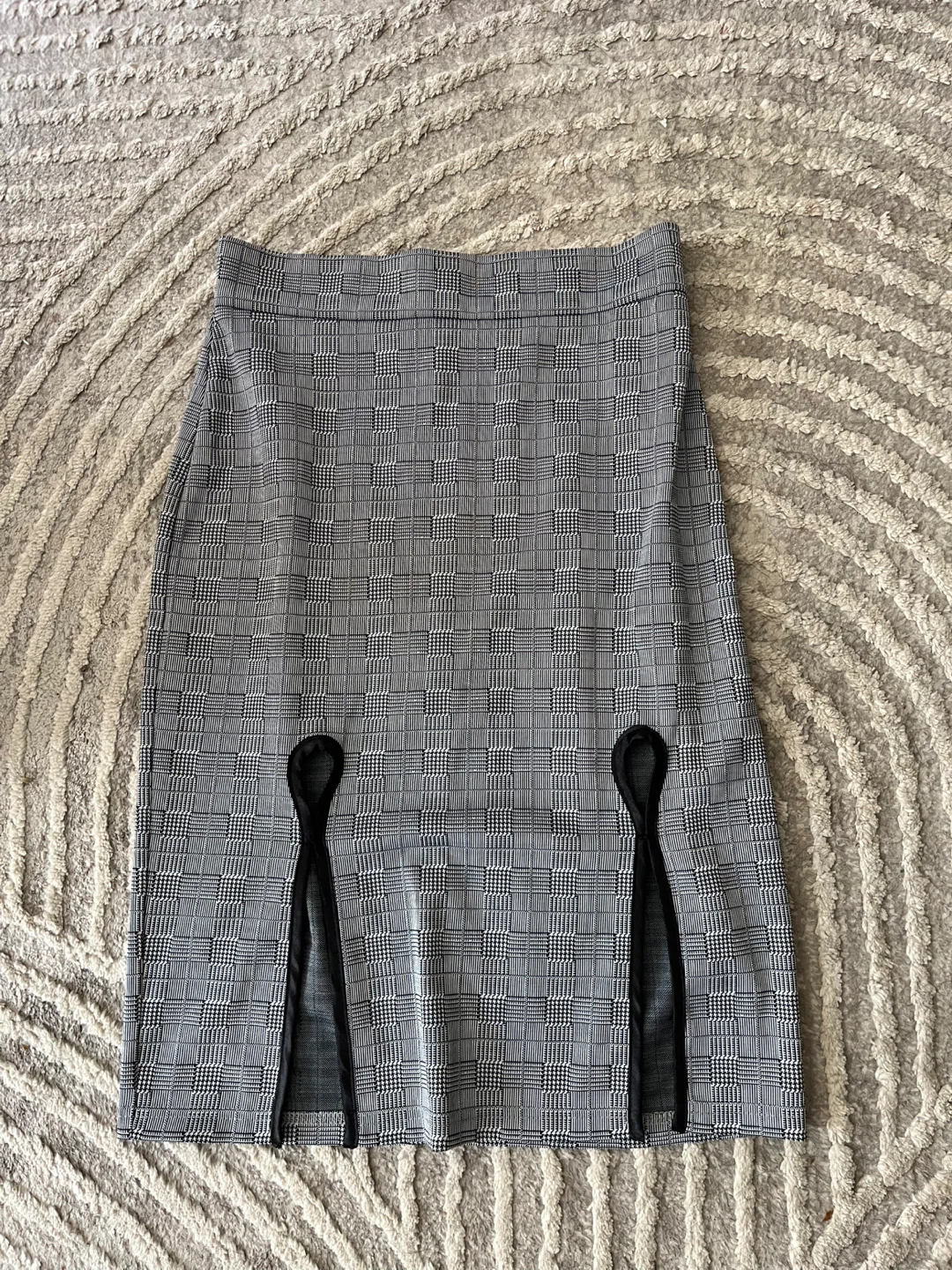 Plaid Pencil Skirt with Double Slits