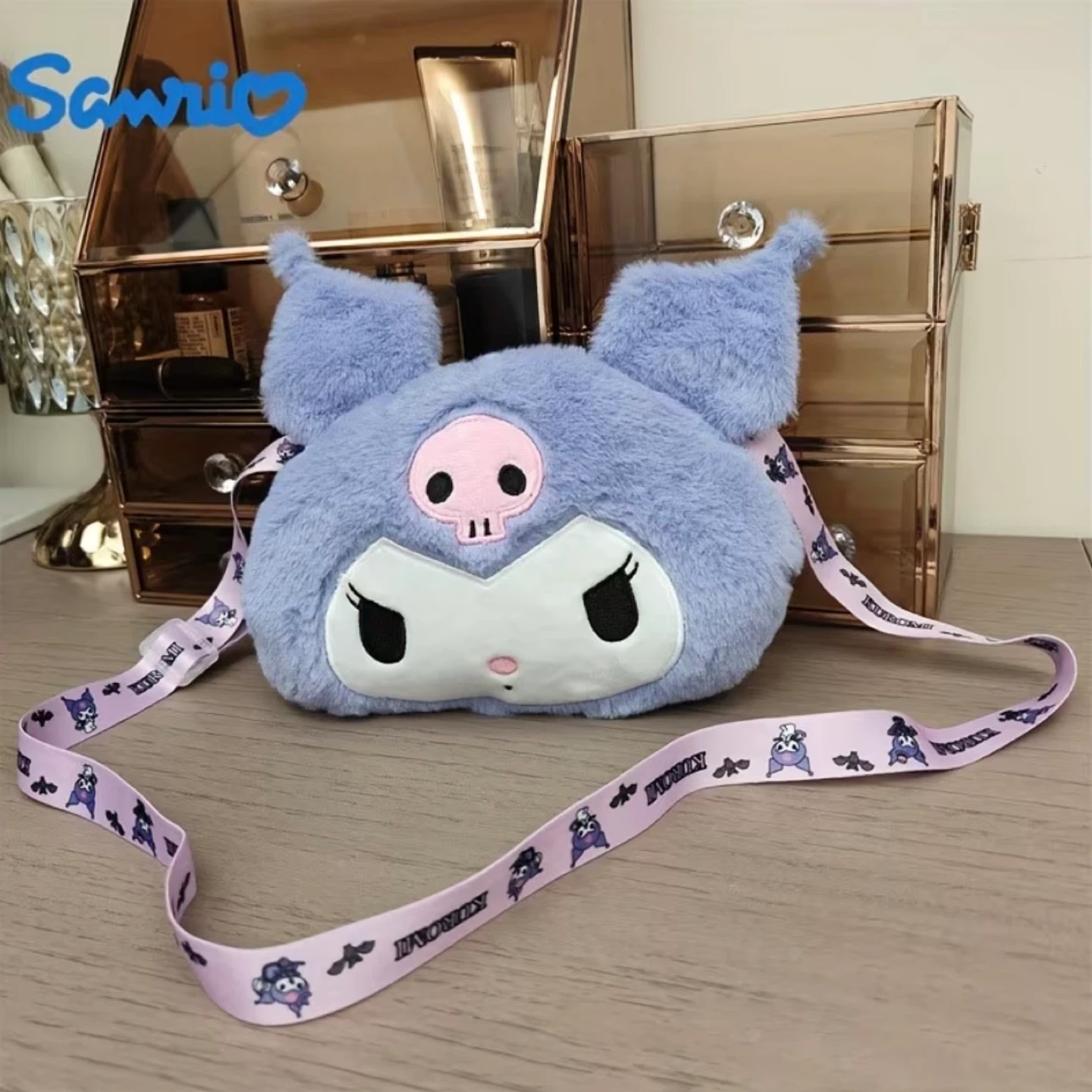 KUROMI Light Purple Plush Fluffy Shoulder Bag