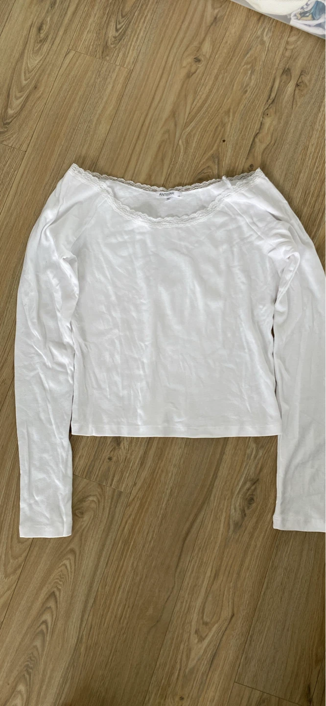 ANTISTAR White Lace Trim Long Sleeve Top L/G